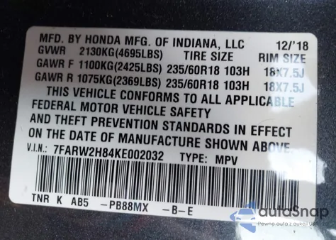 2019 Honda Cr-V Ex-L from USA, damaged, VIN 7FARW2H84KE002032